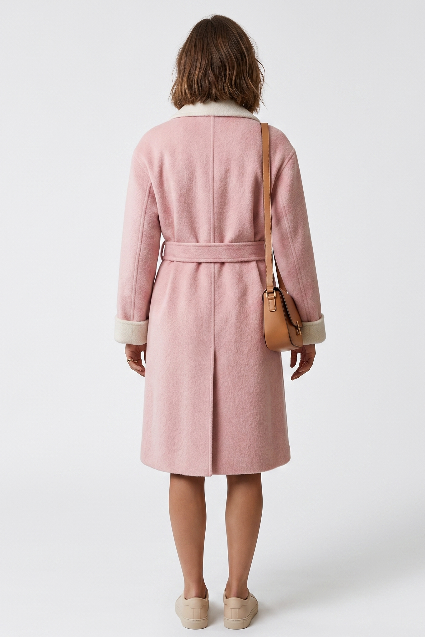 Two-Tone Wool Wrap Coat in Rose & Cream