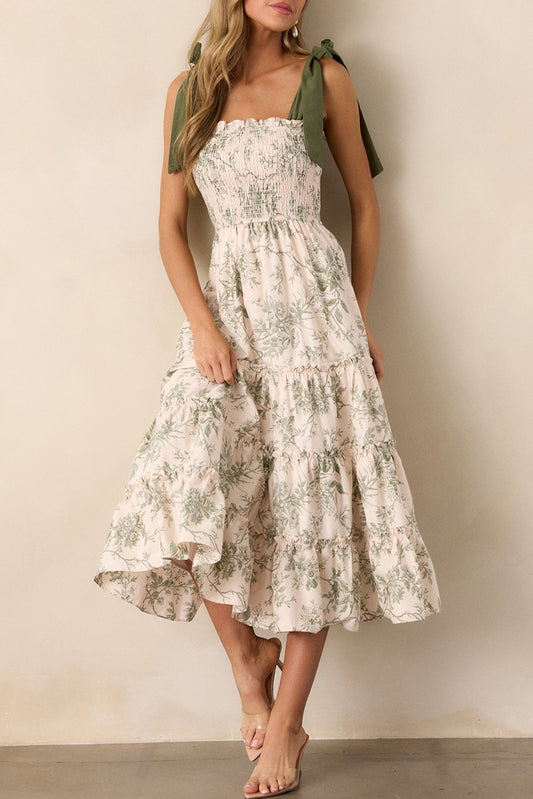 Sage & Sand Smocked Floral Midi Dress - Catherine Martin