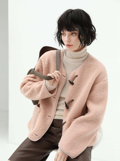 Salmon Pink Retro Plush Fleece Jacket-0