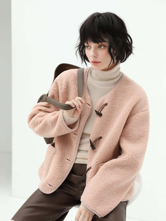Salmon Pink Retro Plush Fleece Jacket-0