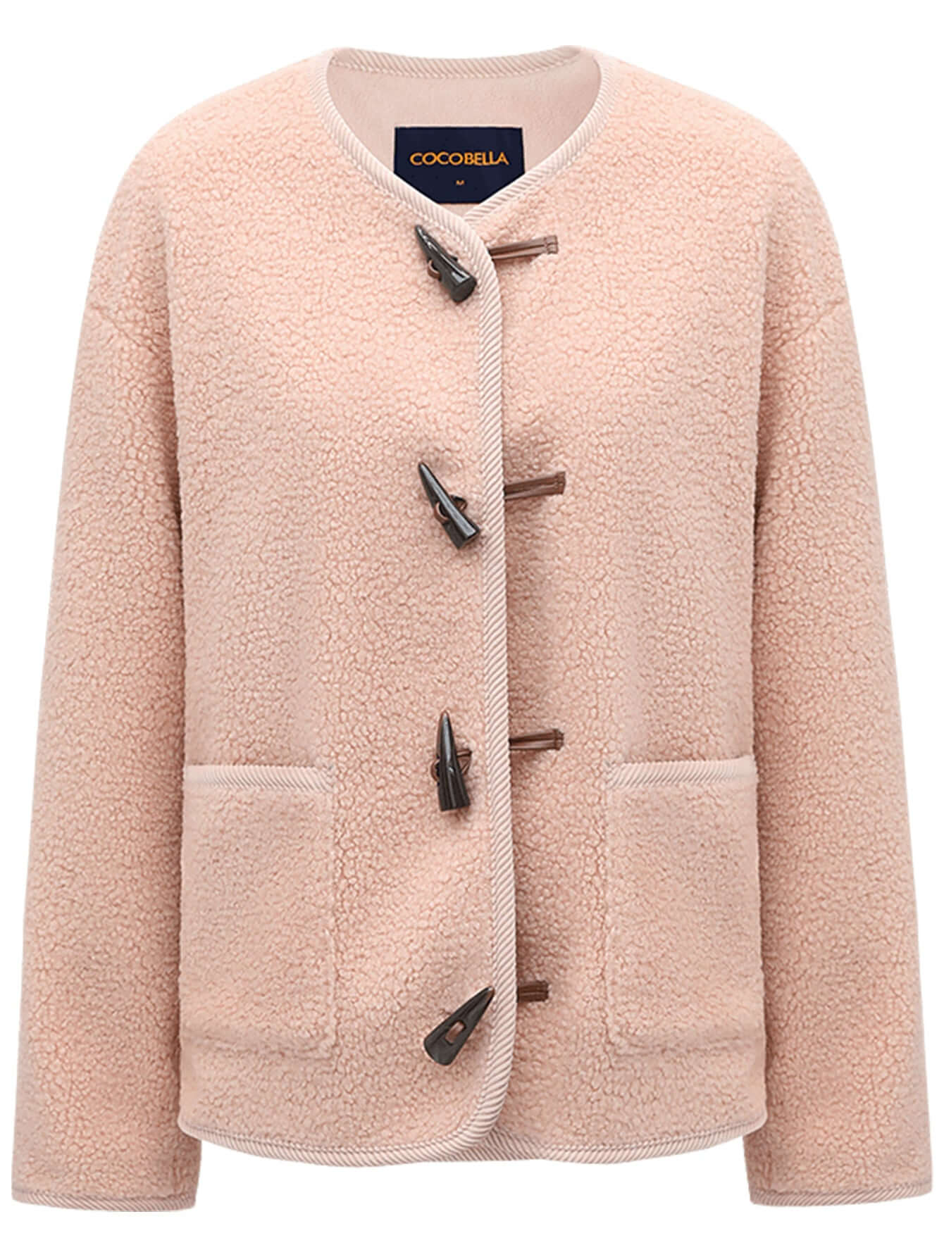 Salmon Pink Retro Plush Fleece Jacket-3