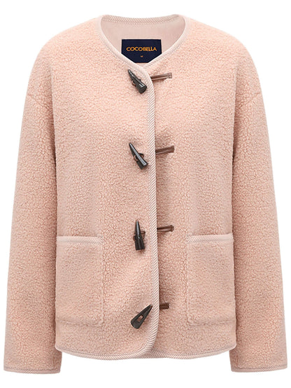 Salmon Pink Retro Plush Fleece Jacket-3