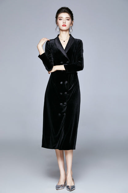 Seductive French Velvet Coat Dress-2