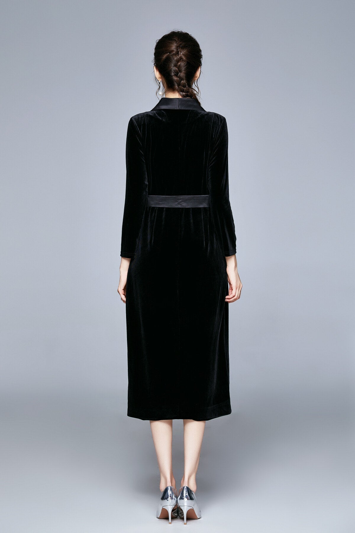Seductive French Velvet Coat Dress-3