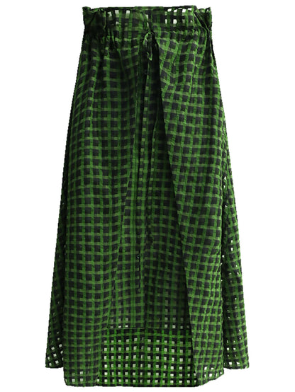 Cocobella Semi Sheer Checkered Green Skirt-3