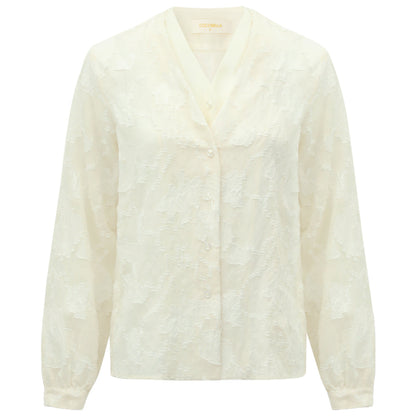 Sheer Floral Ivory Lace Long Sleeve Shirt-3