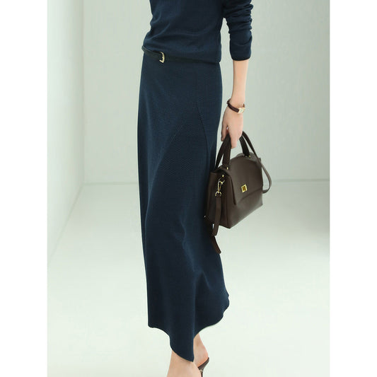 Cocobella Navy Knit Asymmetrical Midi Skirt-0