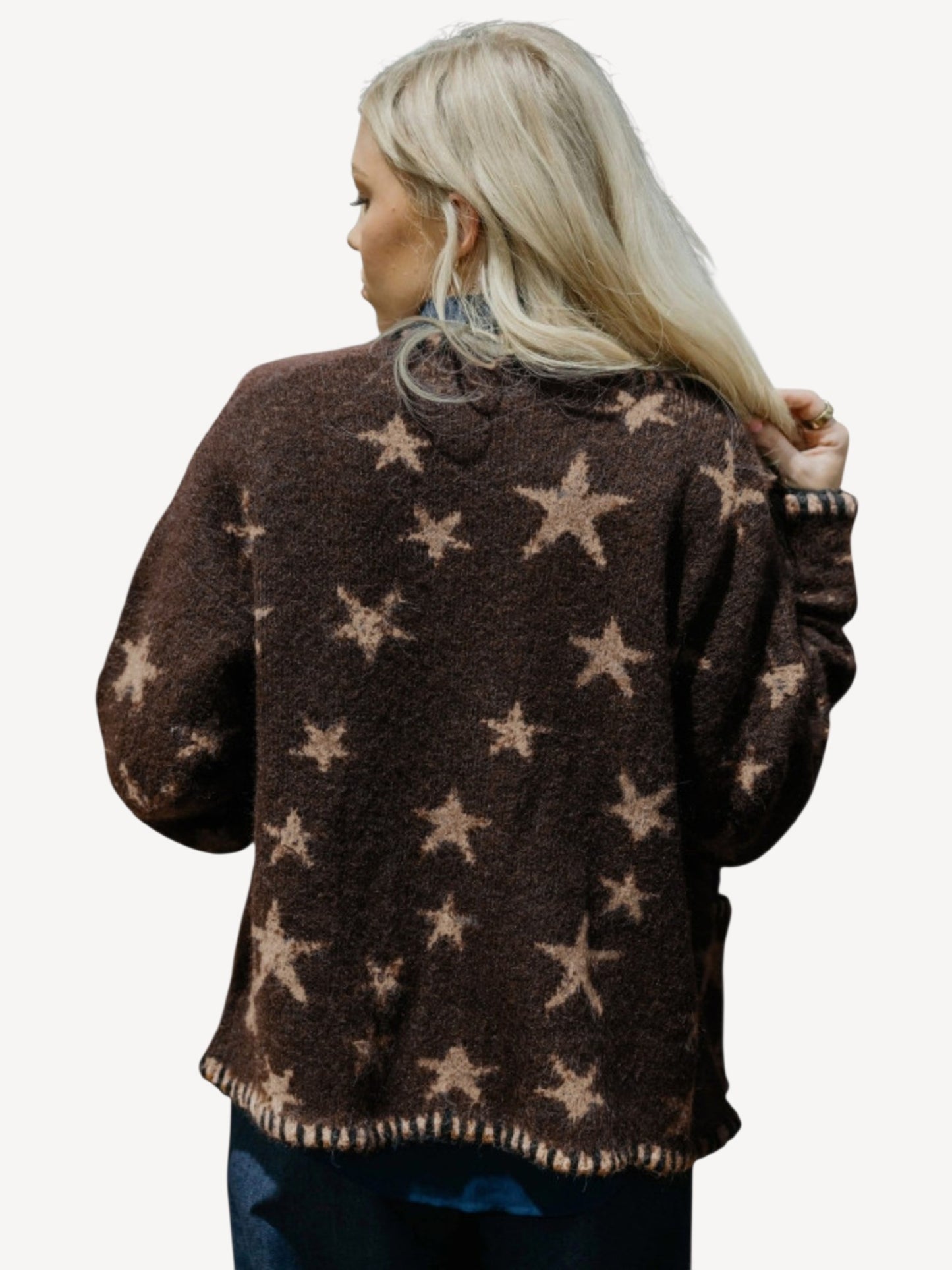 Star Print Whipstitch Cardigan