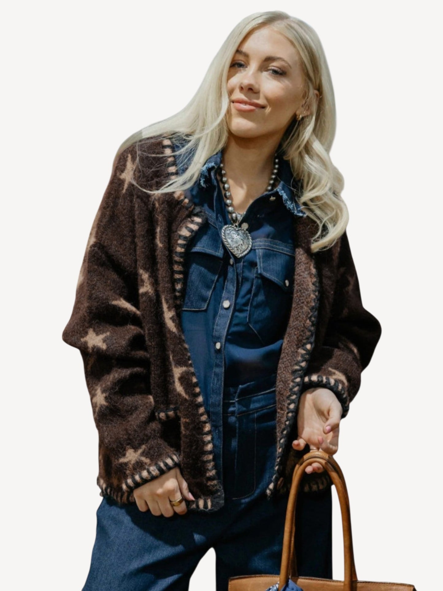 Star Print Whipstitch Cardigan