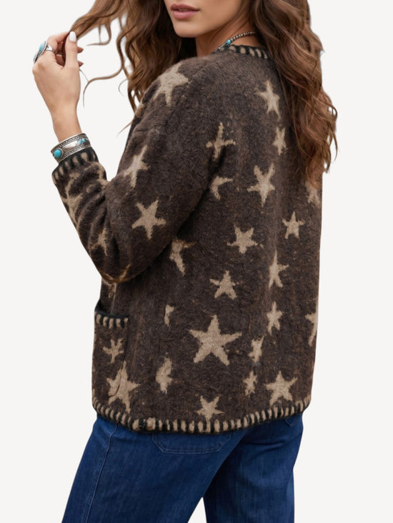 Star Print Whipstitch Cardigan side view