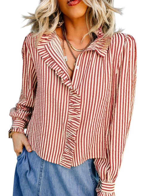 Striped Ruffle Collar Blouse