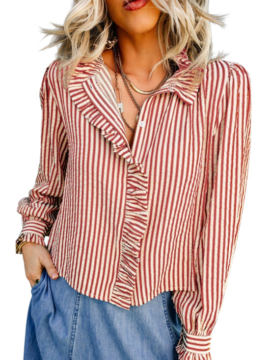 Striped Ruffle Collar Blouse