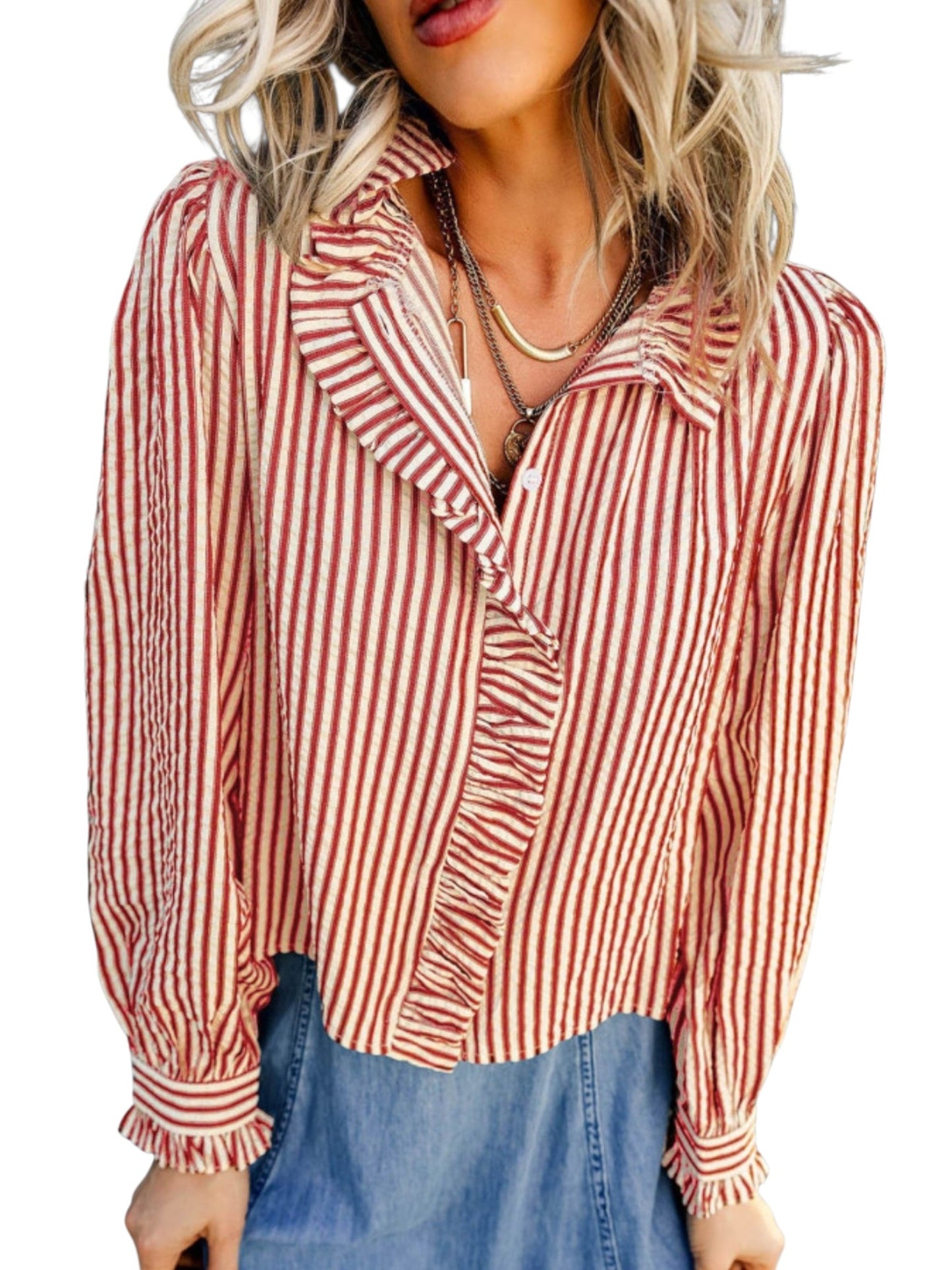 Striped Ruffle Collar Blouse