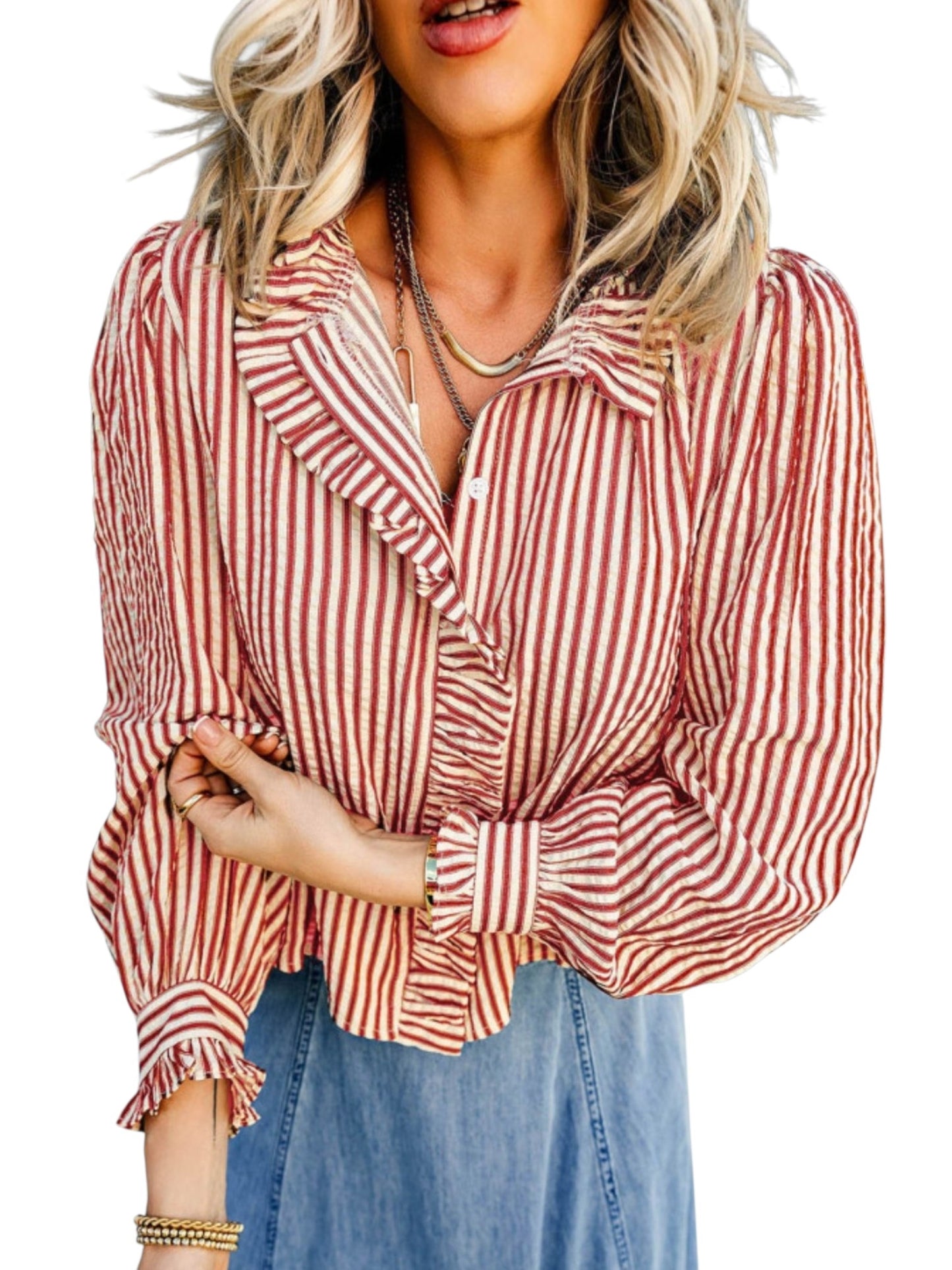 Striped Ruffle Collar Blouse