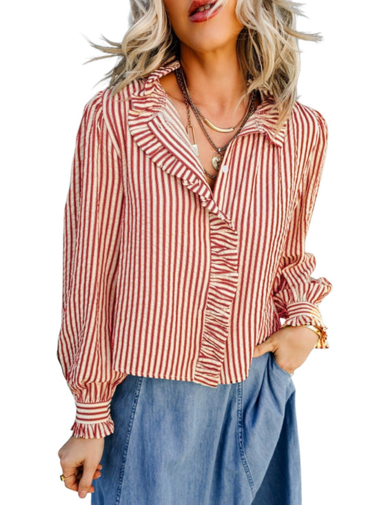 Striped Ruffle Collar Blouse