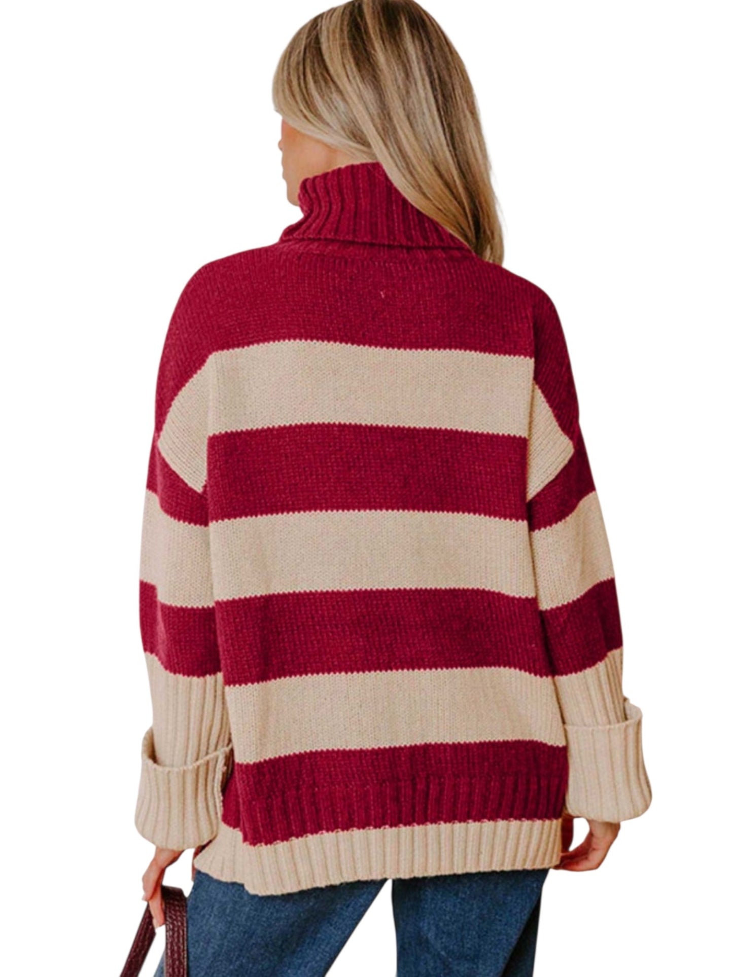 Striped Turtleneck Knit Sweater