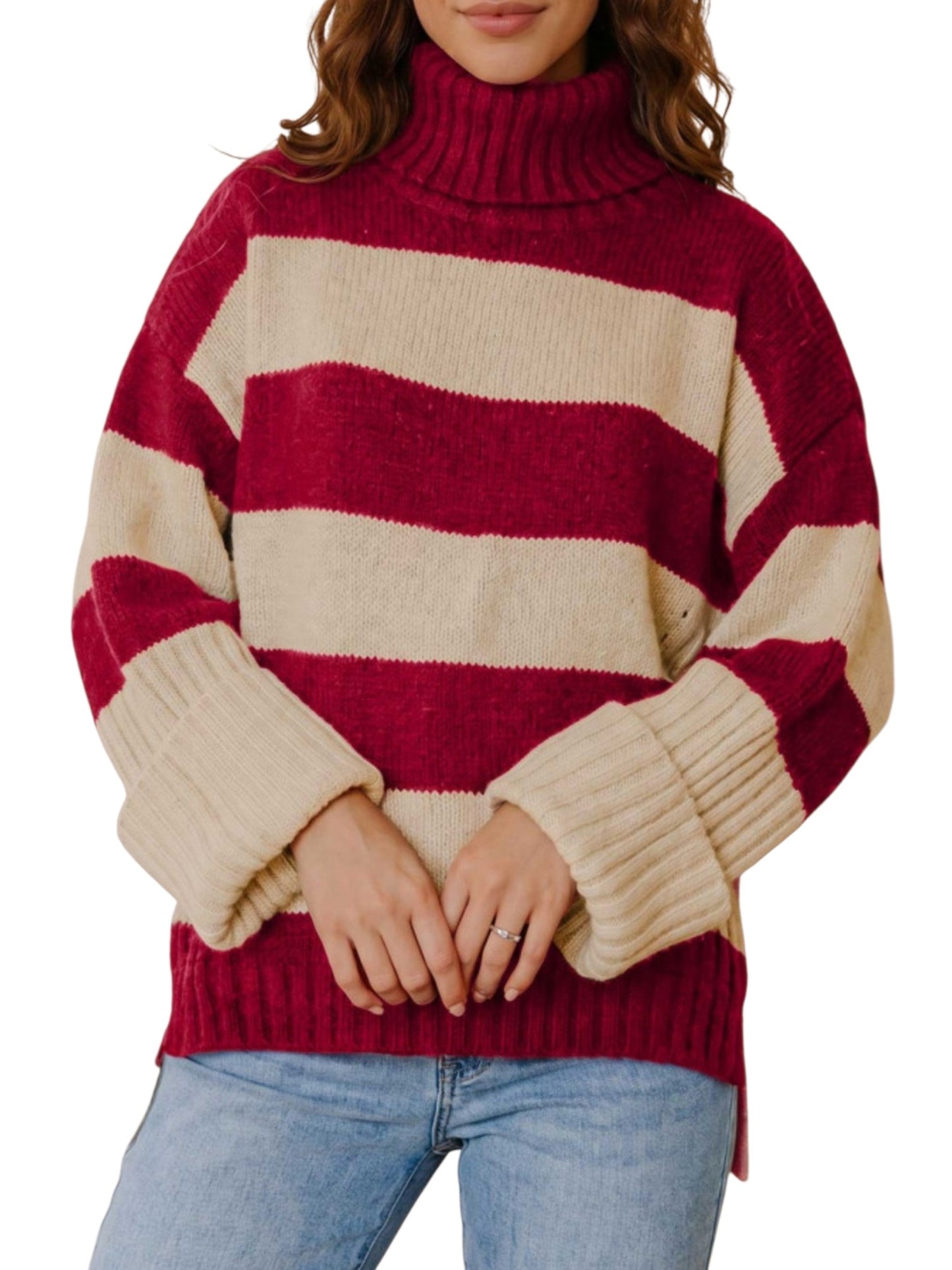 Striped Turtleneck Knit Sweater