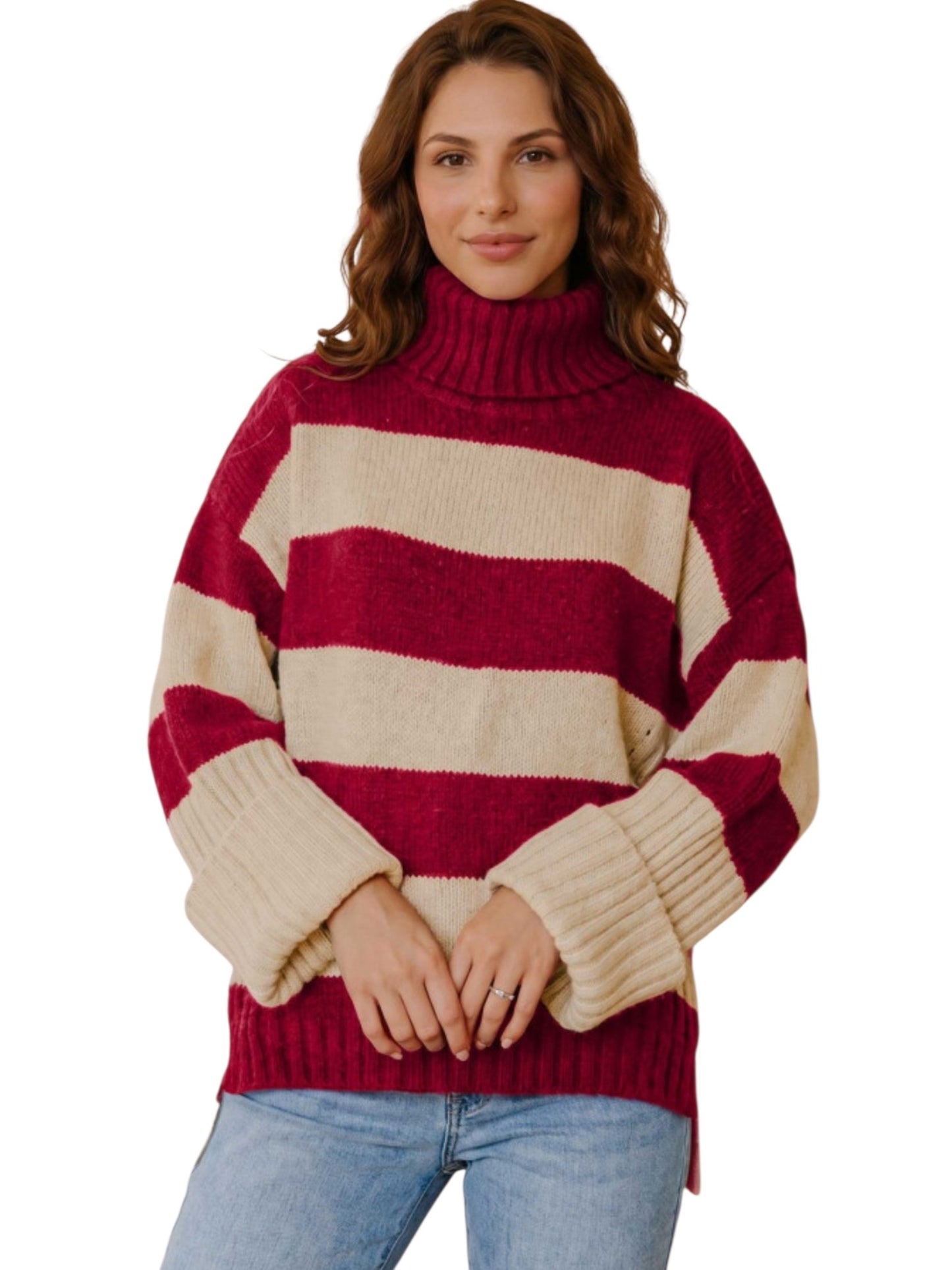 Striped Turtleneck Knit Sweater