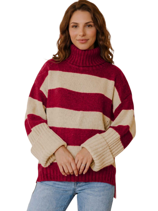 Striped Turtleneck Knit Sweater