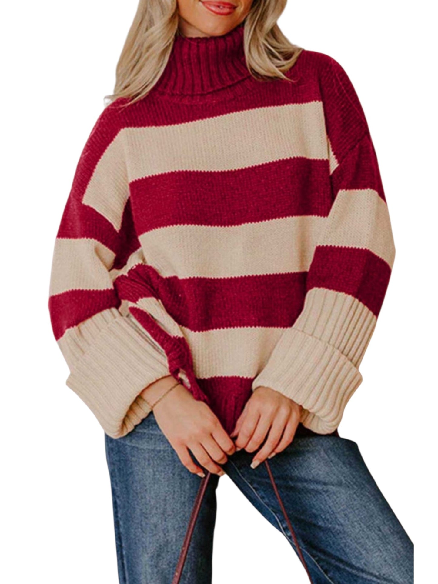 Striped Turtleneck Knit Sweater