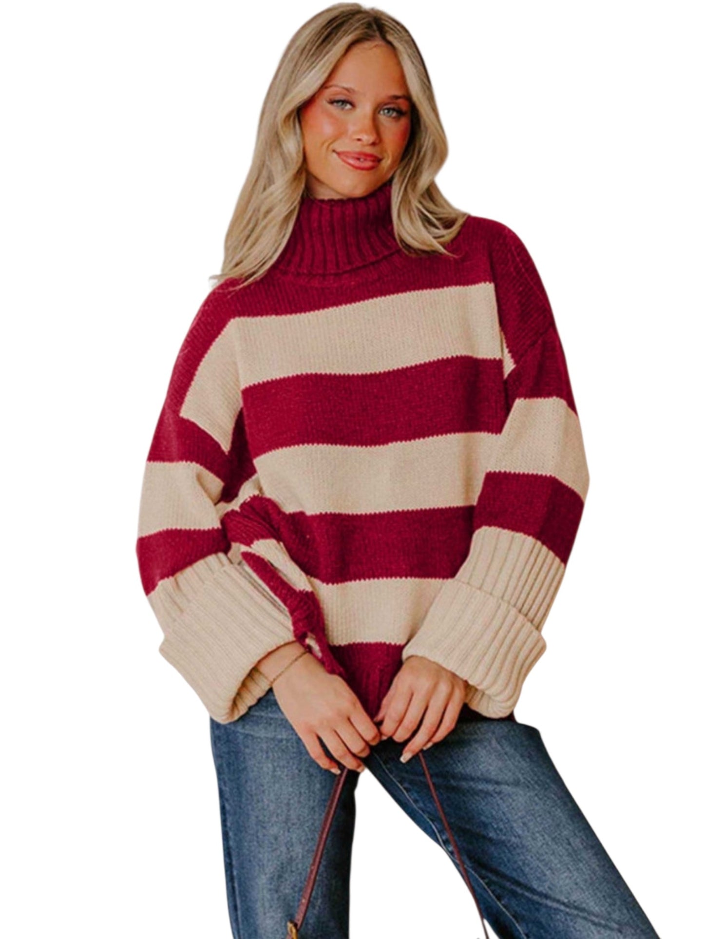Striped Turtleneck Knit Sweater