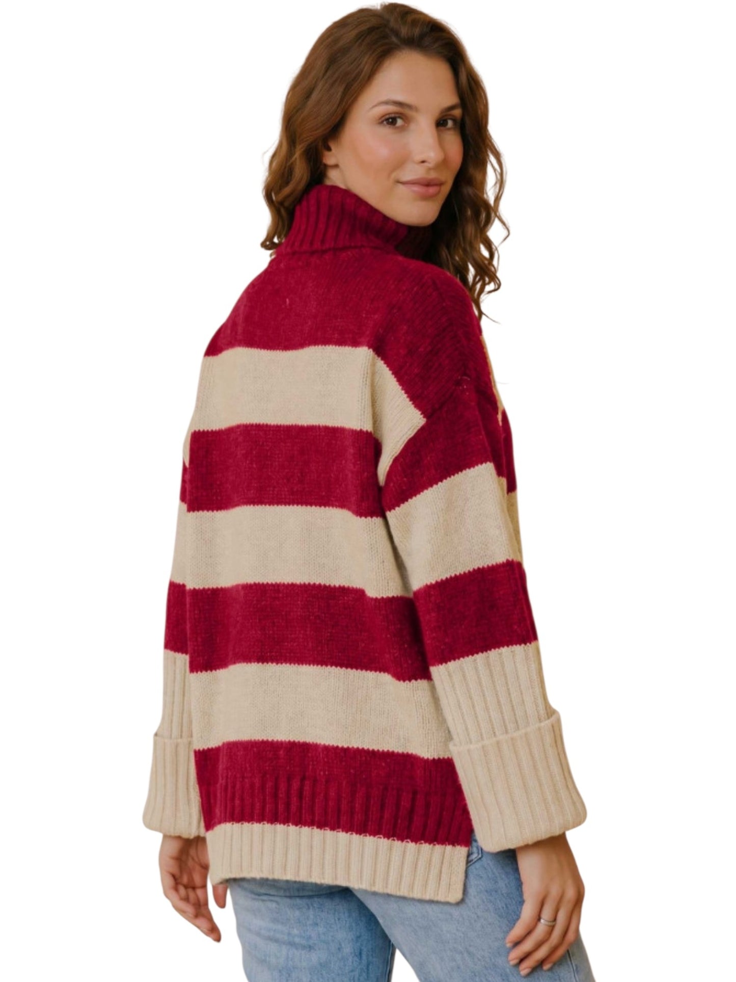Striped Turtleneck Knit Sweater