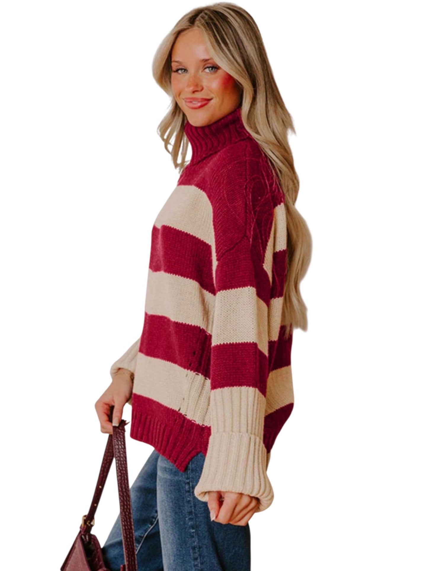 Striped Turtleneck Knit Sweater