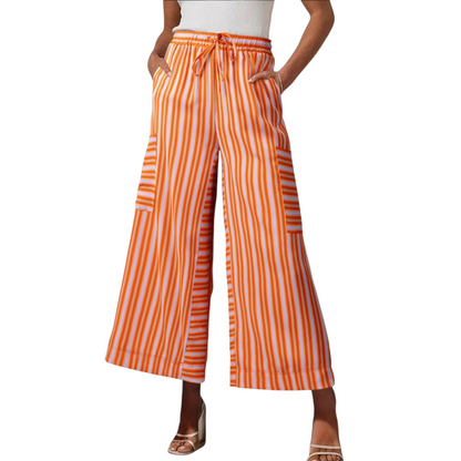 Striped Wide-Leg Cropped Palazzo Pants