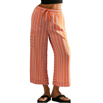 Striped Wide-Leg Cropped Palazzo Pants