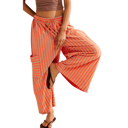 Striped Wide-Leg Cropped Palazzo Pants