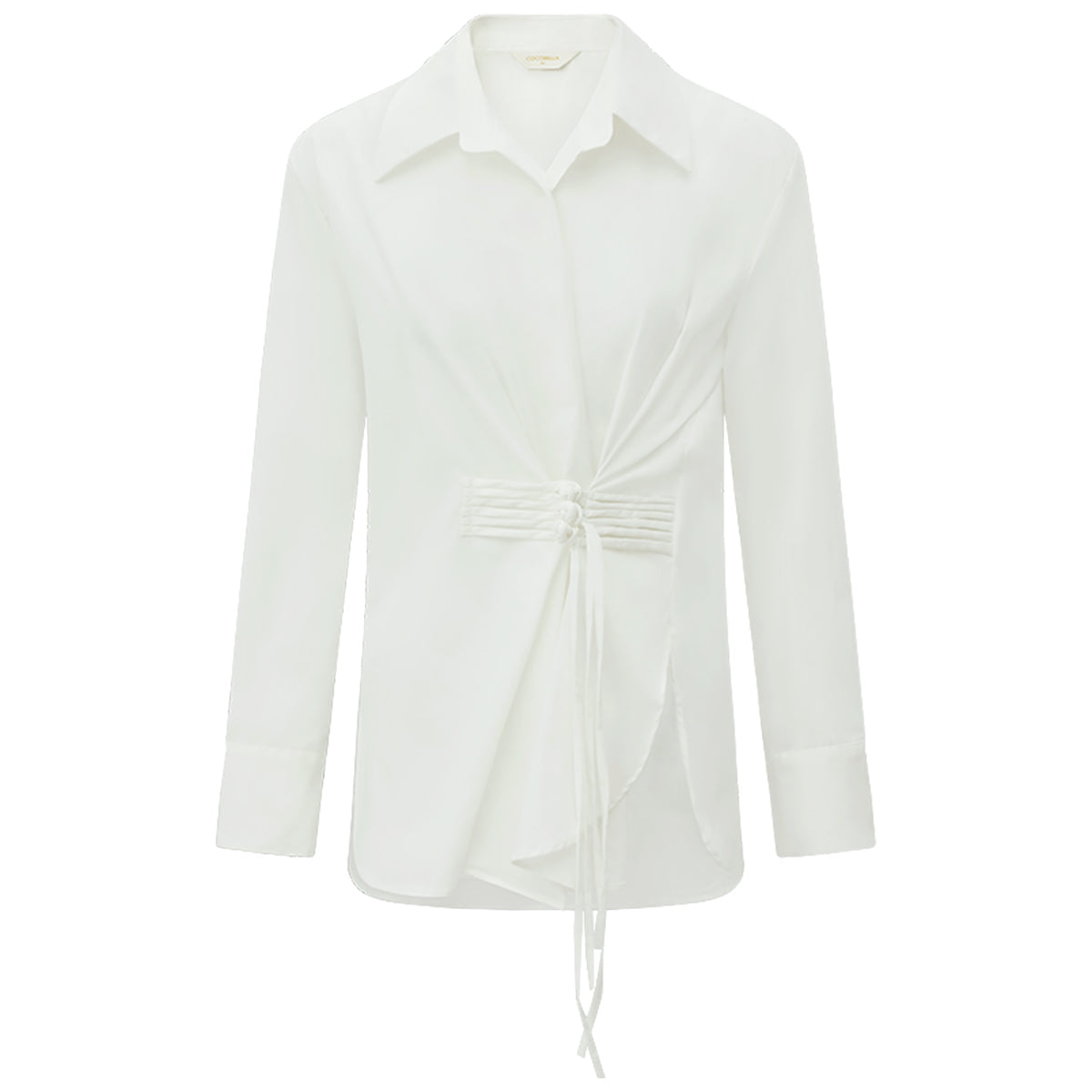 Suave Asymmetrical Hem Knot Buckled White Shirt-3