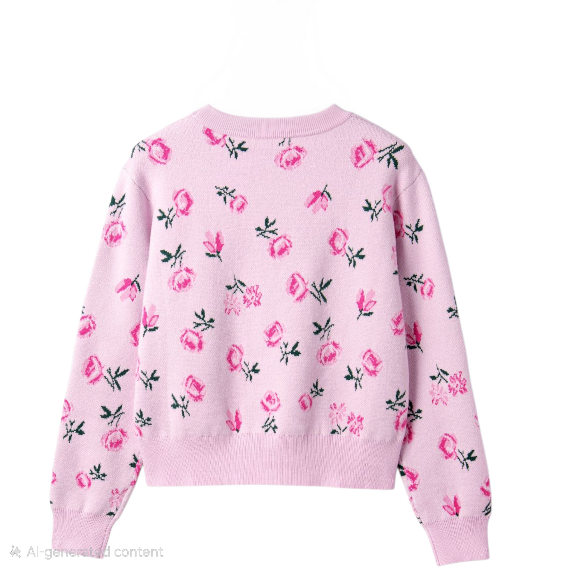 Pink sweater with floral pattern on a white background