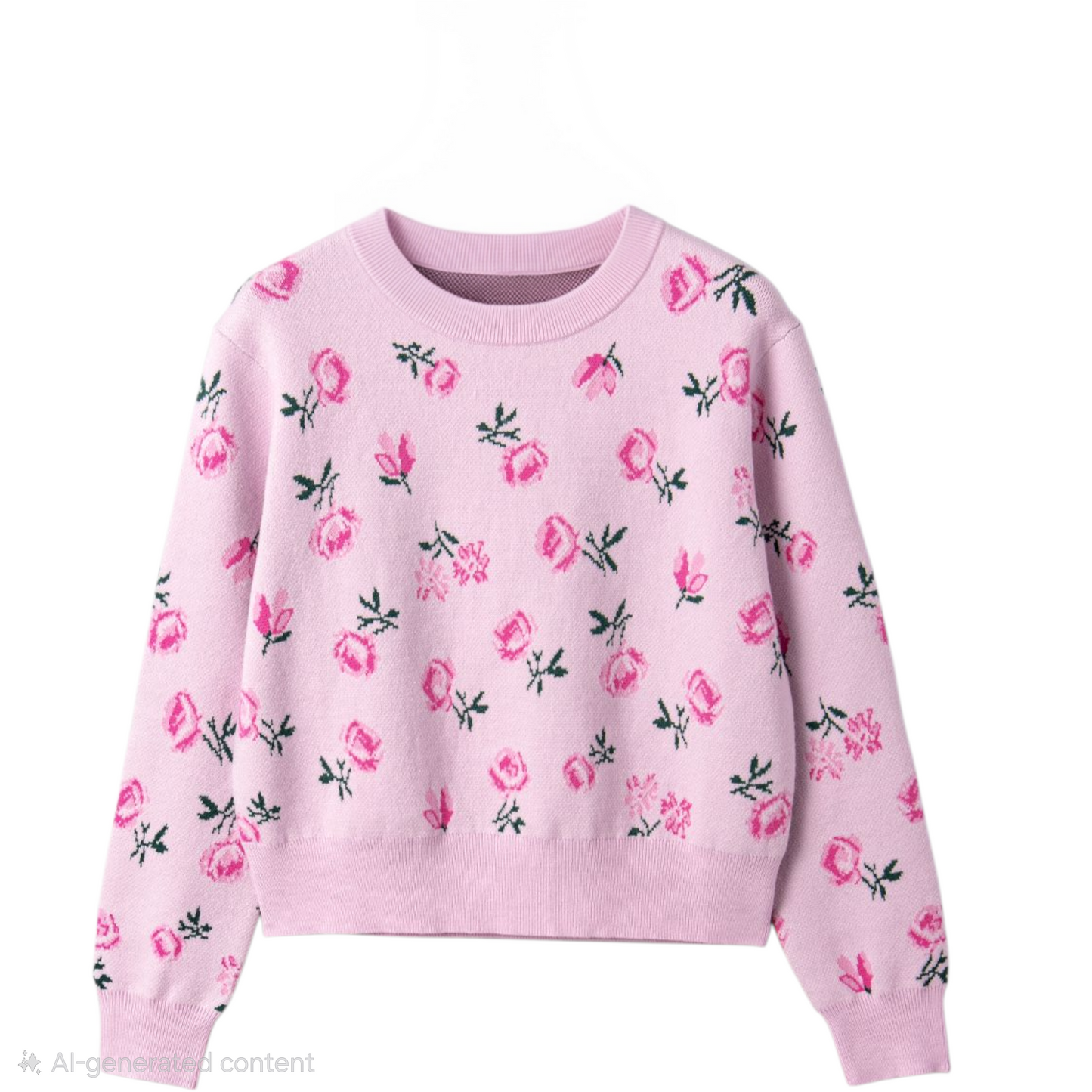 Pink sweater with floral pattern on a white background