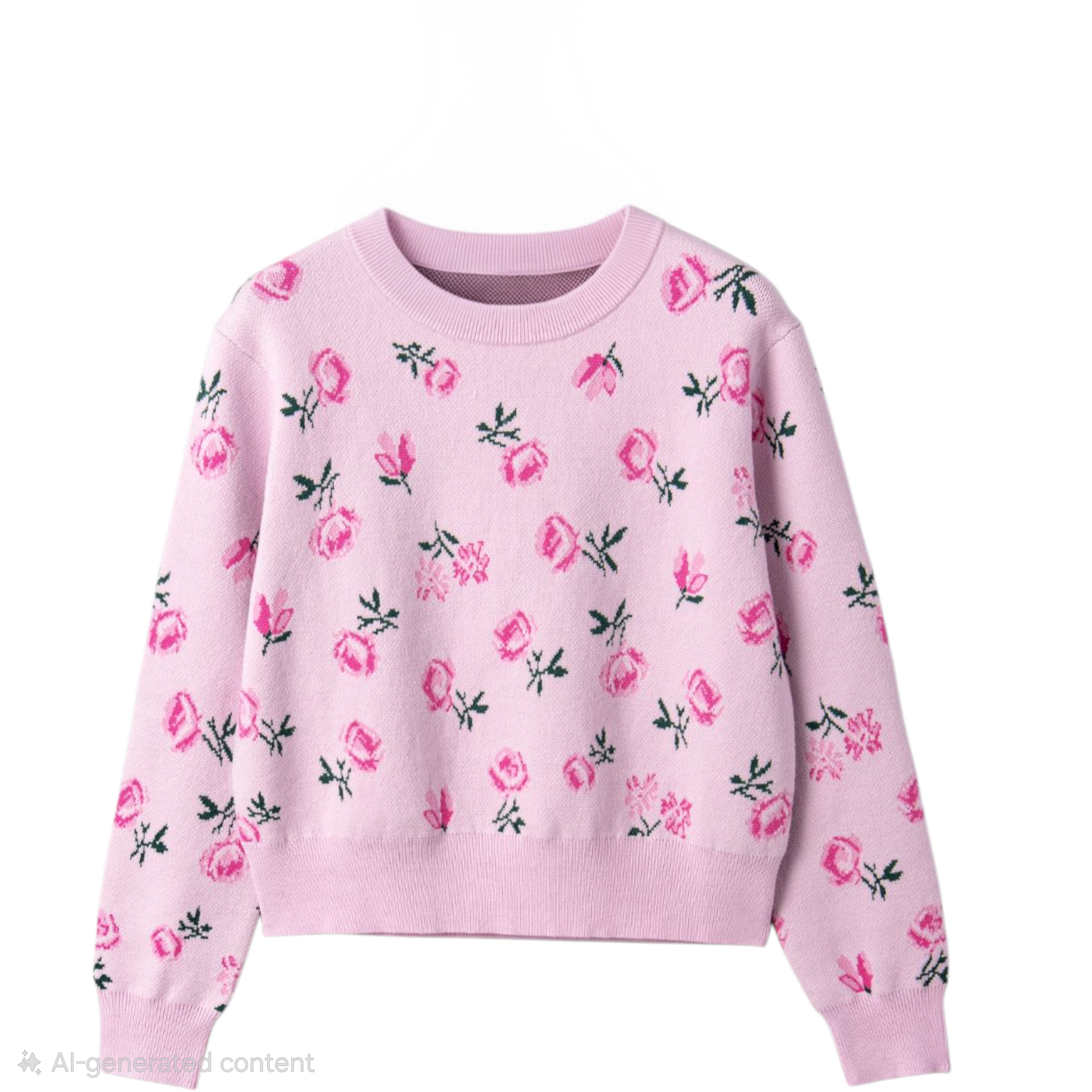Pink sweater with floral pattern on a white background