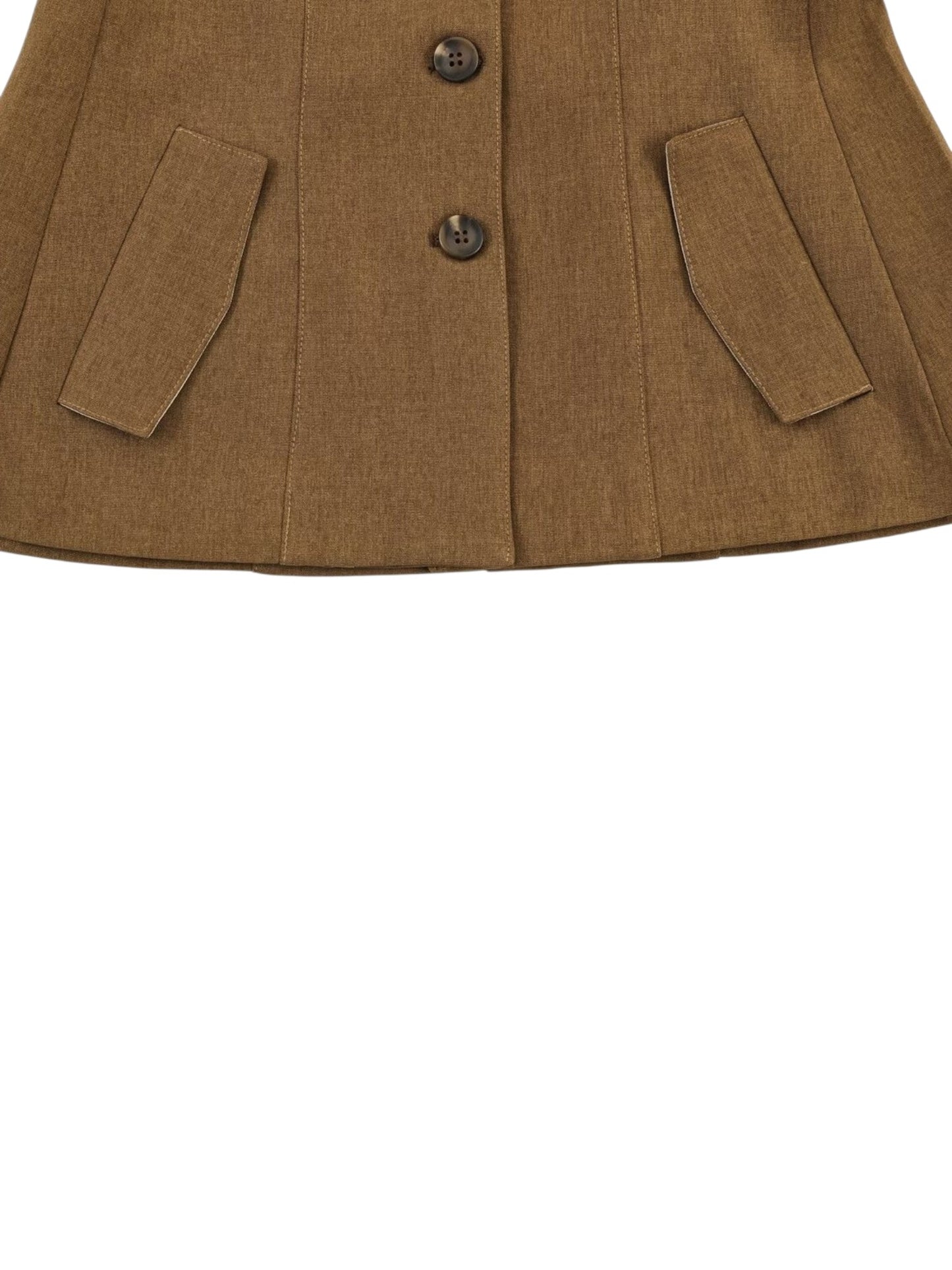 Brown blazer with button details on a white background pocket view