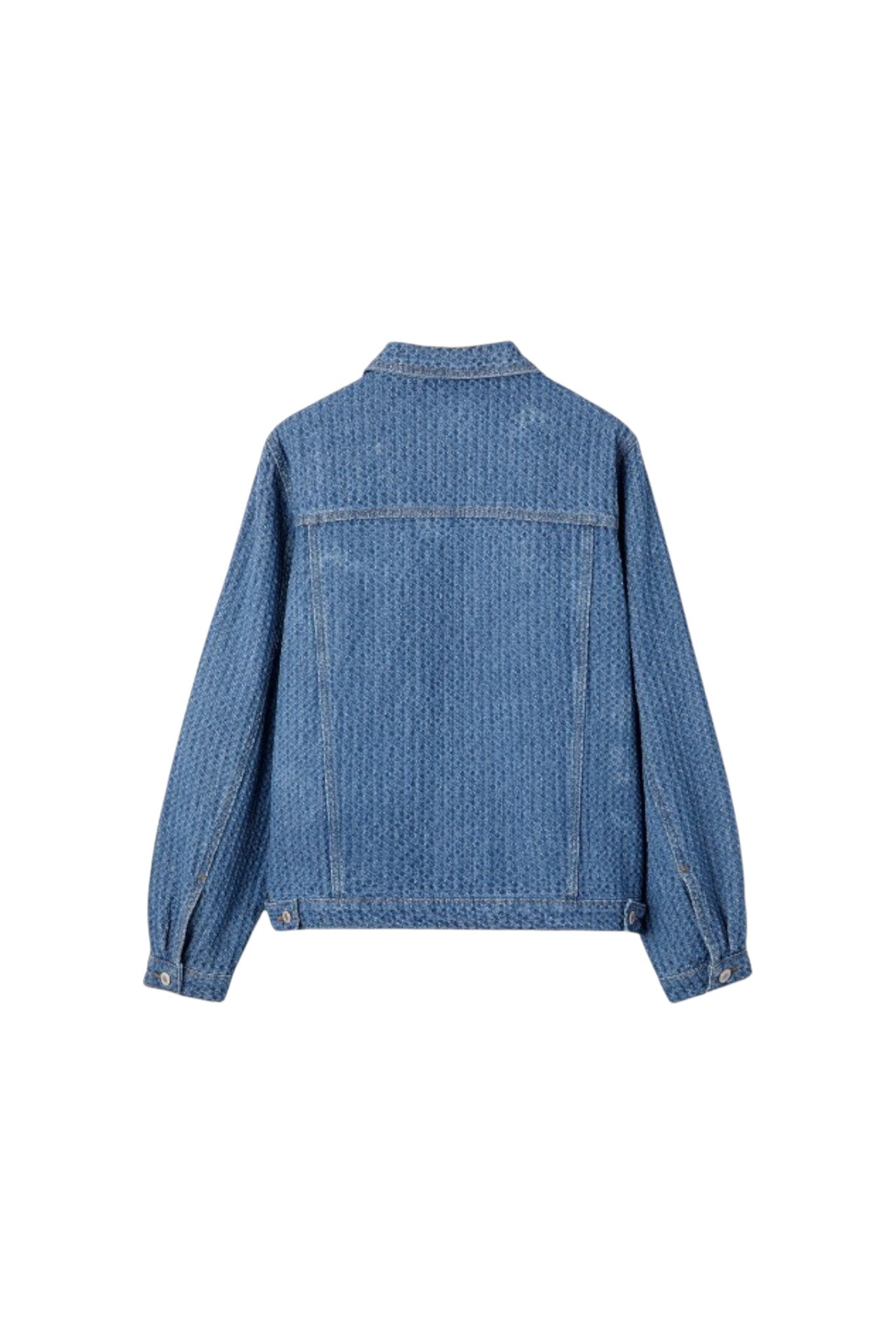 Blue denim jacket on a white background