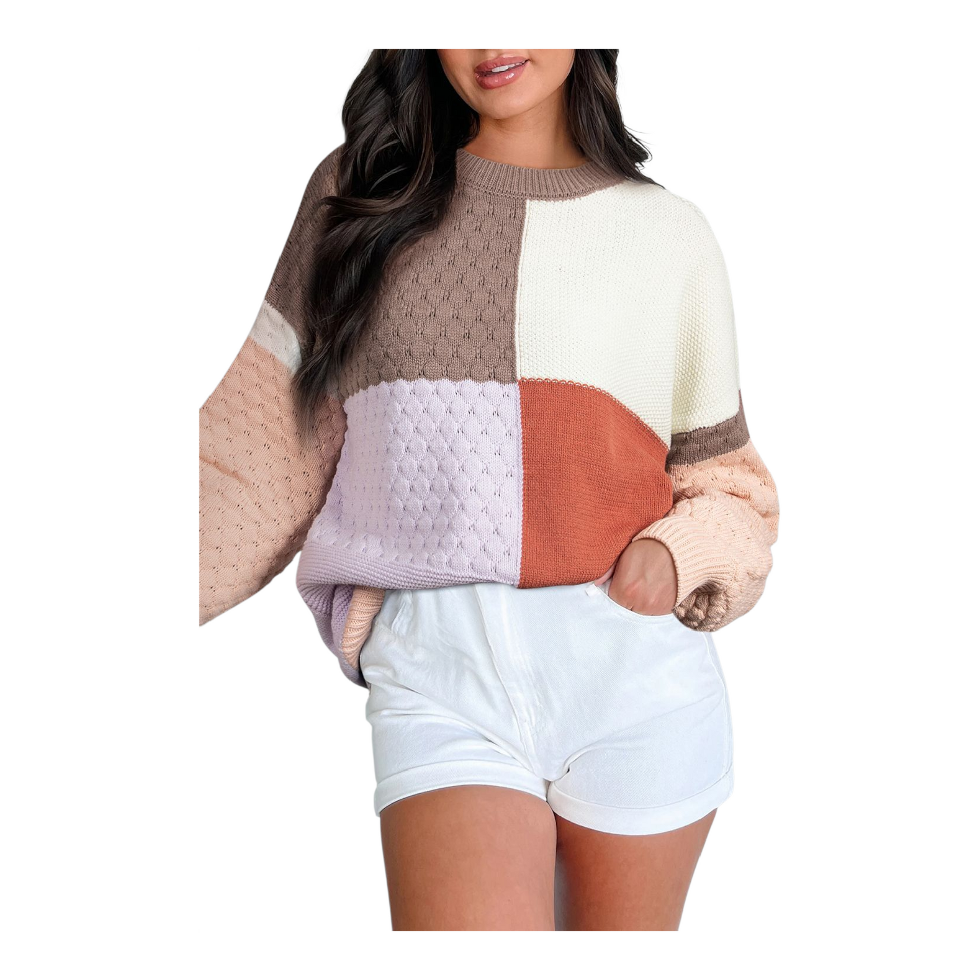 Color-blocked sweater with a plain background