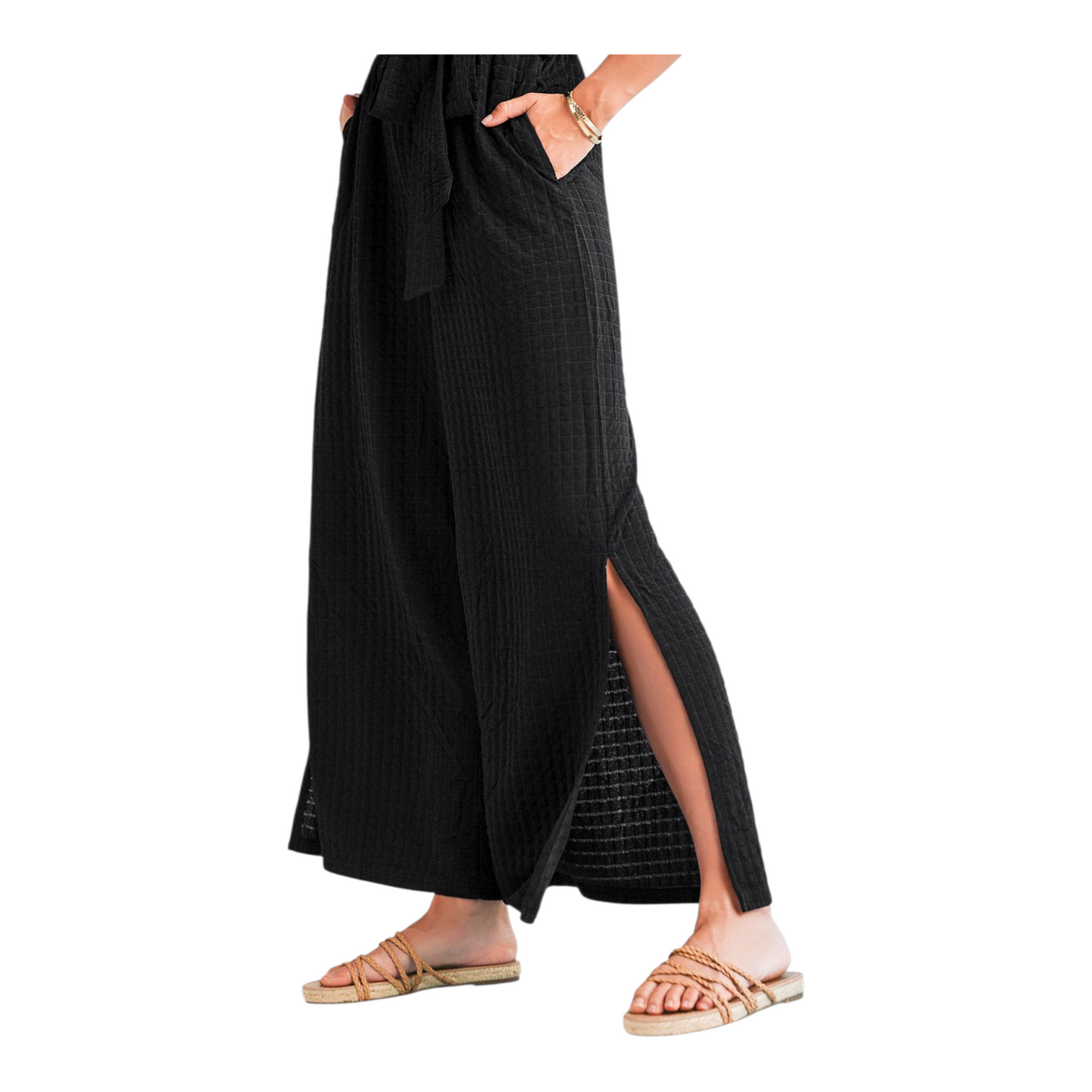 Textured Mesh One-Shoulder Jumpsuit