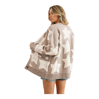 Textured Star Knit Button-Front Cardigan