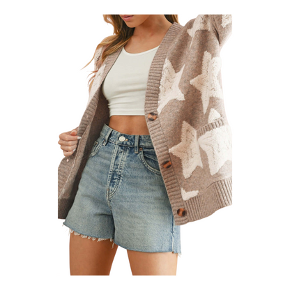 Textured Star Knit Button-Front Cardigan
