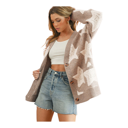Textured Star Knit Button-Front Cardigan