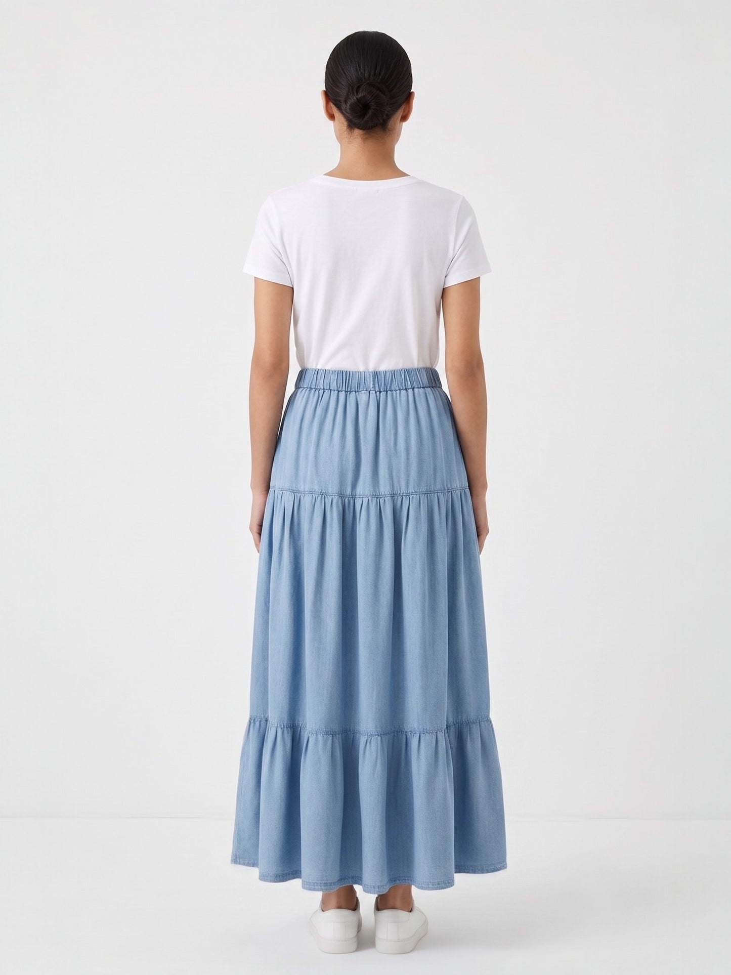 Tiered Elastic Waist Long Skirt