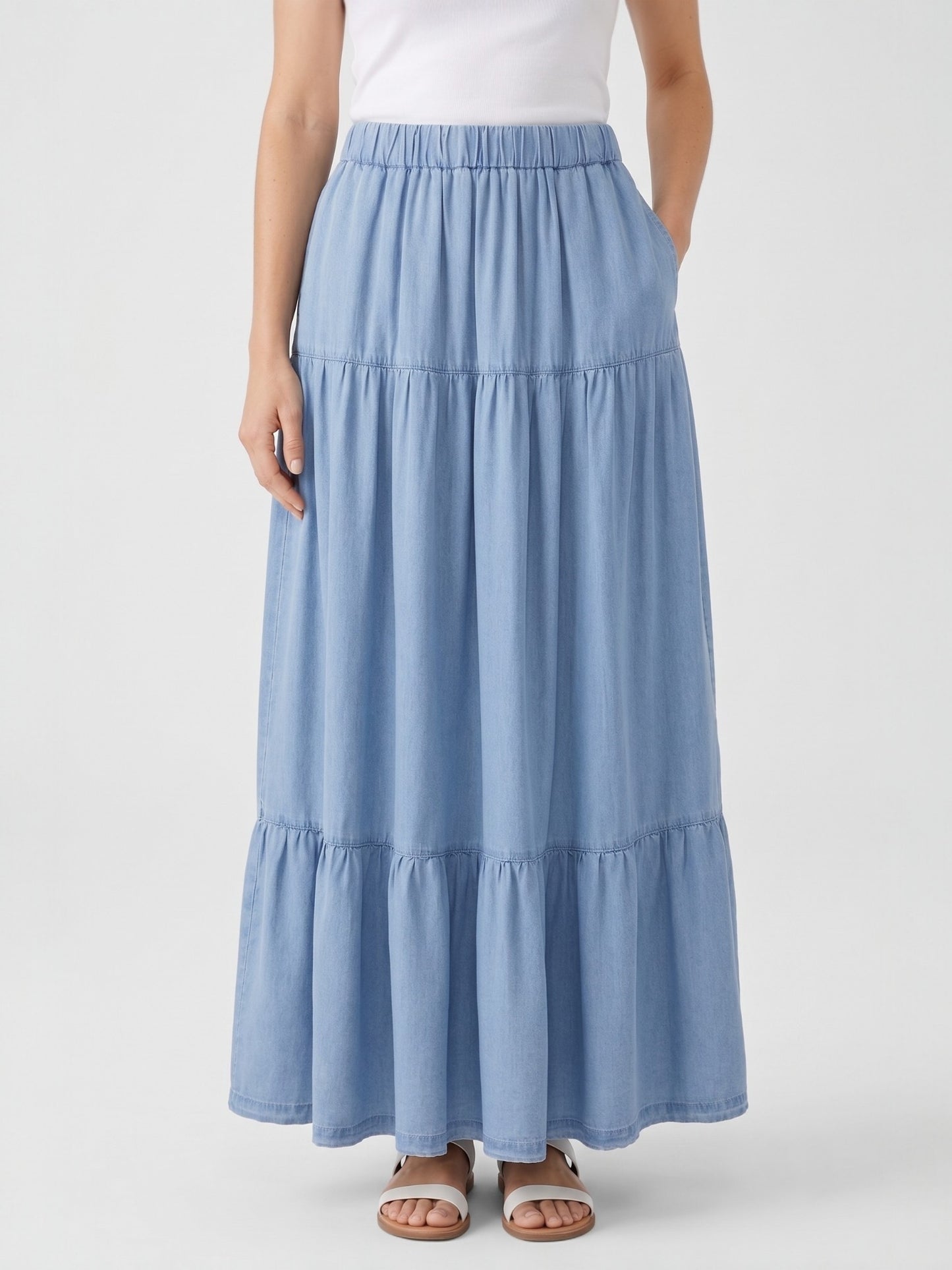 Tiered Elastic Waist Long Skirt