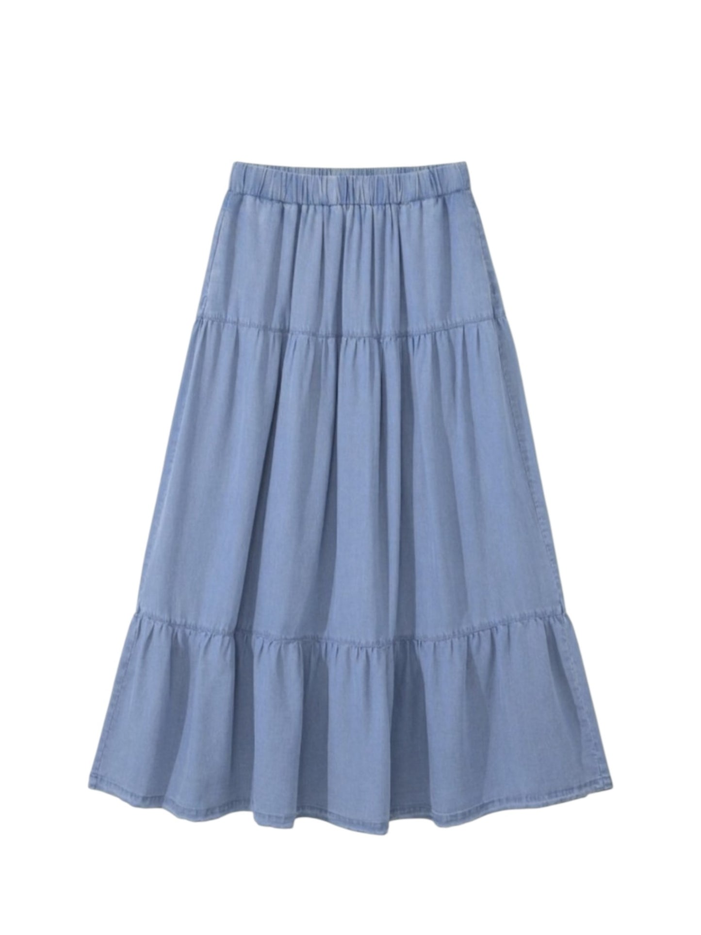Tiered Elastic Waist Long Skirt