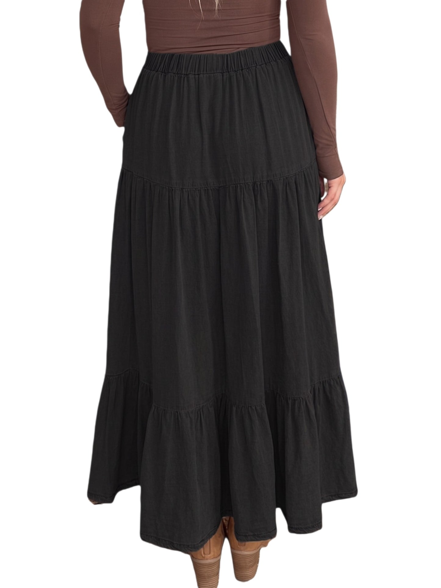 Tiered Elastic Waist Long Skirt