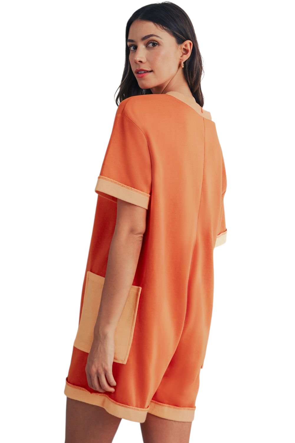 Two-Tone Contrast Pocket Romper - back view