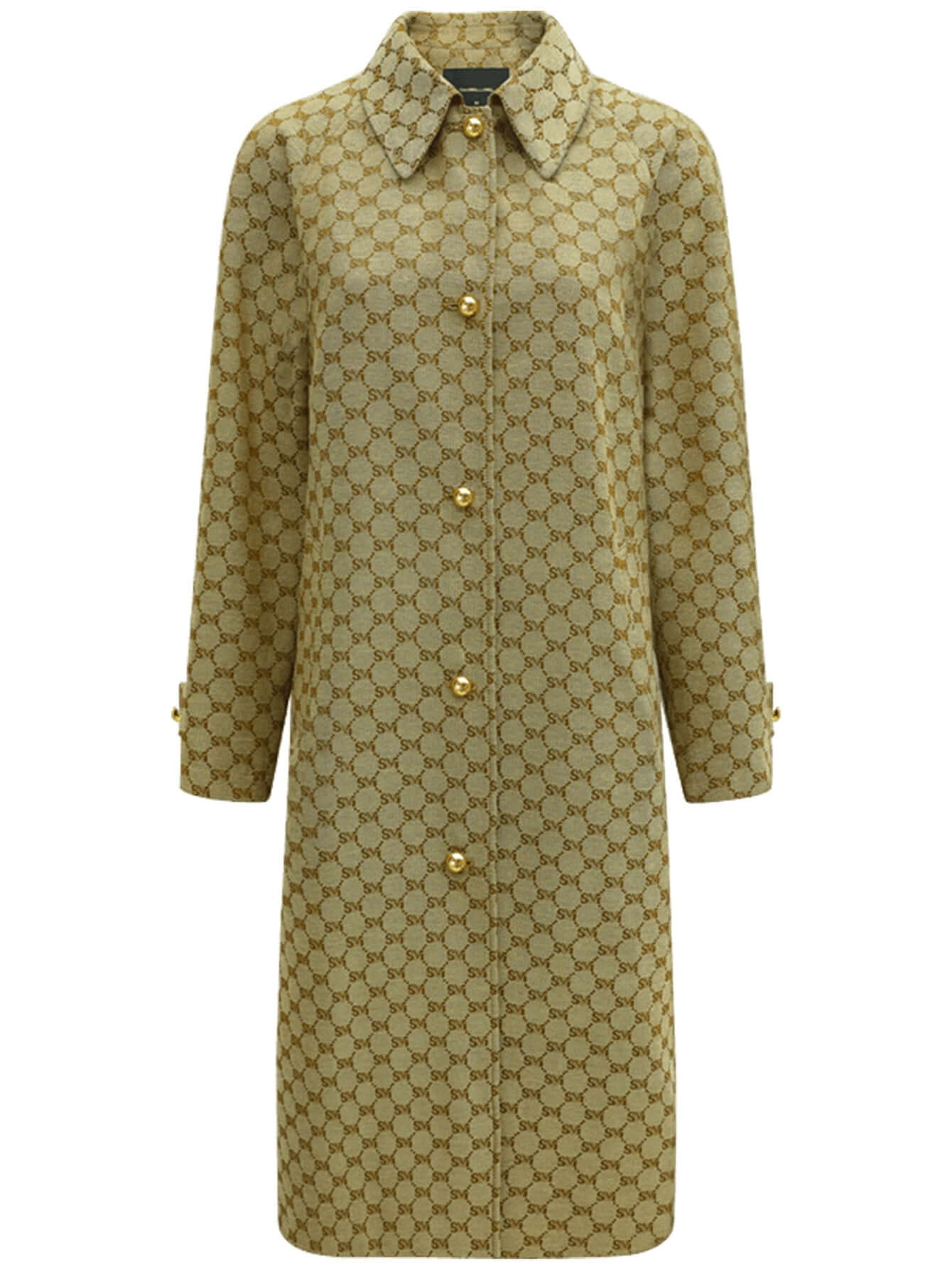Vintage Patterned Long Single Breasted Khaki Coat-3