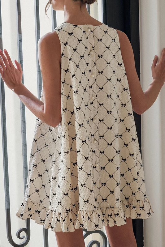 White Bow Sleeveless Mini Dress - Ruffle Hem from Catherine Martin