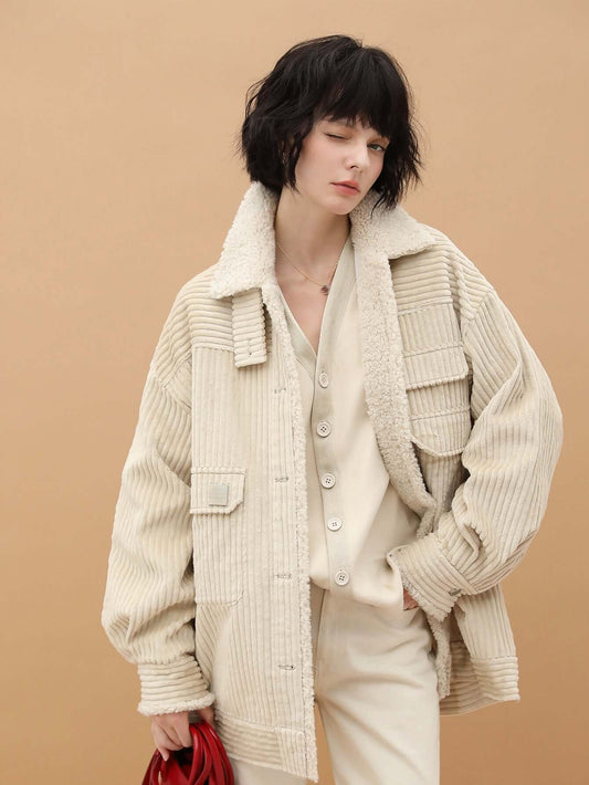 White Oversized Corduroy Parka-0