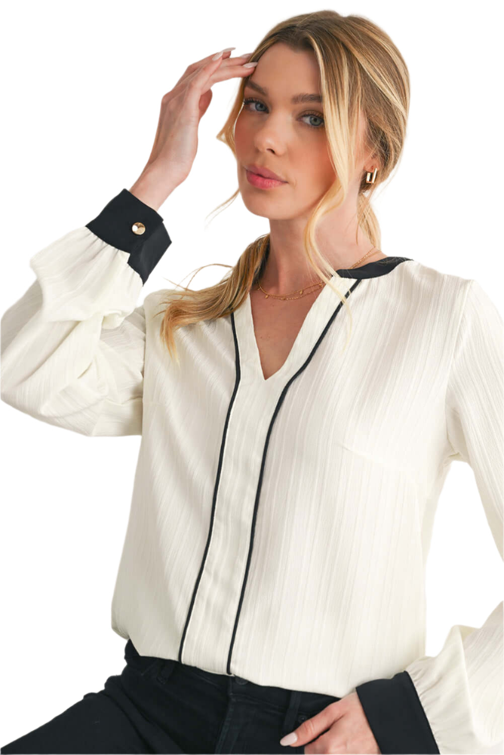 White Texture Blouse Women with Long sleeves.